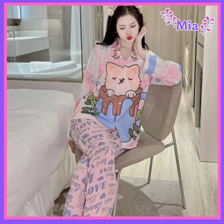 Bộ pijama mặc nhà lụa mango loại 1 dd mango in mèo hồng