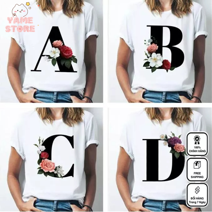 - Áo Thun Nữ Vải Cotton, Áo In 26 Chữ Cái Tiếng Anh (A - J) Thời Trang Mã EM1