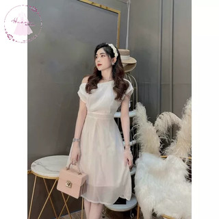 Đầm lệch vai thắt nơ eo thiết kế cao cấp