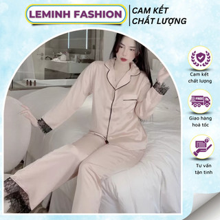 Bộ Pijama, Bộ Đồ Ngủ Nữ Lụa Satin Tay Dài Quần Dài Full Viền Pha Ren Tiểu Thư Nhiều Màu Freesize Đến 62 Kg