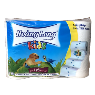 Lốc 6 cuộn giấy vệ sinh lụa không lõi Hoàng Long Kids mềm mịn