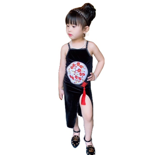 Váy nhung bé gái, váy sườn xám Trung hoa dễ thương, chất nhung đẹp