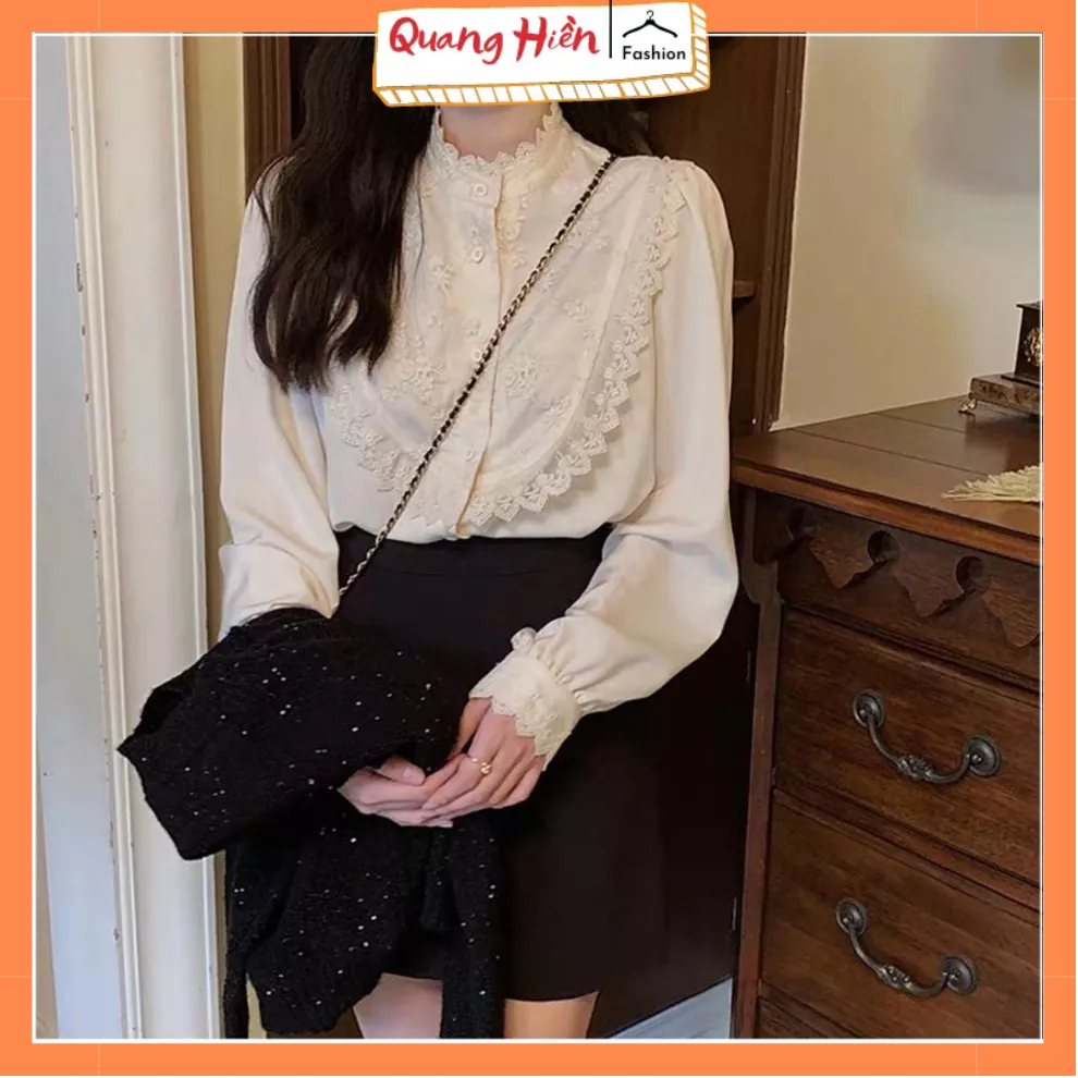 Áo sơ mi nữ viền ren tiểu thư vintage MS392
