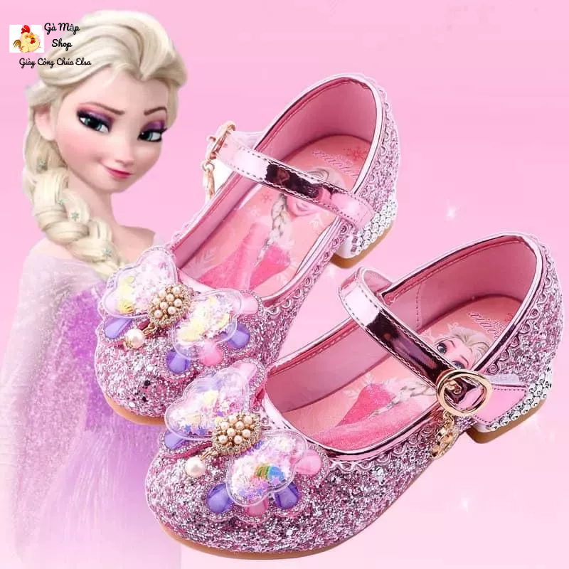 🌟🌟 Giày cao gót công chúa else nơ đính đá màu nhập khẩu cao cấp cho bé gái 3-10tuổi mẫu mới