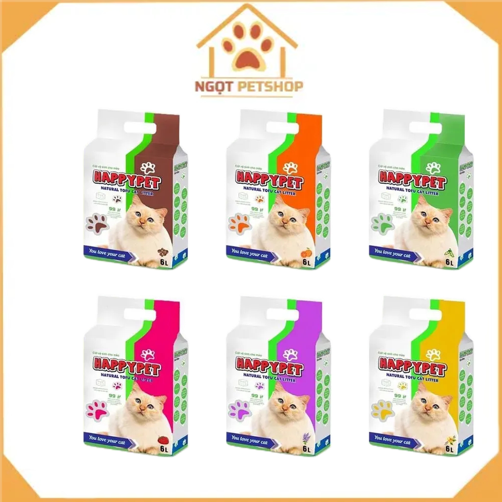 Cát Vệ Sinh Đậu Nành Hữu Cơ HAPPY PET 6L - Cát Vệ Sinh Cho Mèo Nhiều Mùi Hương Lựa Chọn - Ngọt Petshop