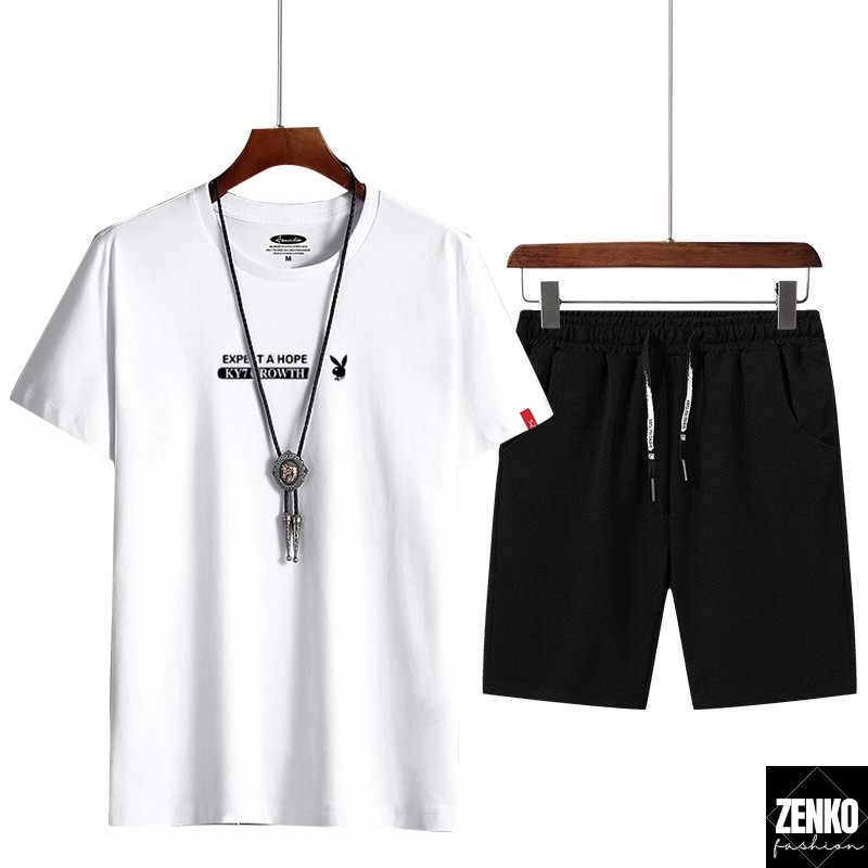 Combo Bộ Quần Áo Hè Thun Nam Áo Tay Ngắn Cổ Tròn Tai Thỏ Phối Quần Short Đùi Zenkonam MEN TOP 210 + SHORTS 050