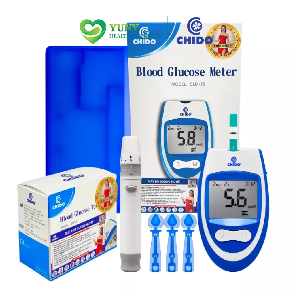 Máy đo đường huyết cao cấp CHIDO, tặng 50 que thử + kim