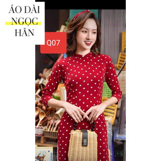 ÁO DÀI 3D LỤA NHẬT CHẤM BI ĐỎ TAY LỠ Q07