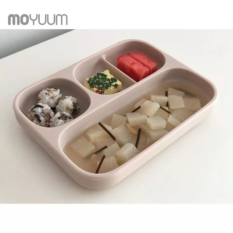 Khay ăn dặm MOYUUM Silicone cao cấp cho bé từ 6m có nắp đậy/ đế hít