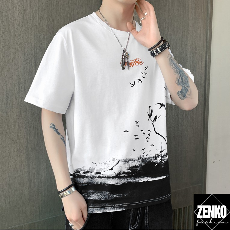 Áo Hè Thun Nam Áo Tay Ngắn Cổ Tròn Đàn Chim Phối Quần Short Đùi Zenkonam MEN TOP 218