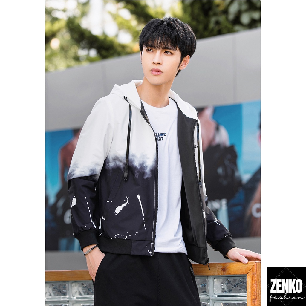 Áo Khoác Màu Loang HOT TREND Dài Tay Khóa Kéo Mũ Trùm Đầu Họa Tiết P DESIGNER Sành Điệu Zenkonam MEN JK 036