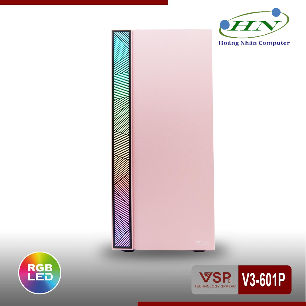 Vỏ máy tính VSP V3-601P Có Sẵn LED RGB - Kính trong suốt (Màu Hồng)