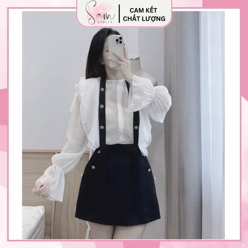 Set Bộ Nữ Áo Tơ Bèo Phối Dây Mix Quần Váy Nữ Tính Chất Áo Tơ Mềm May Bèo Chanh Xả Phù Hợp Đi Làm, Đi Chơi