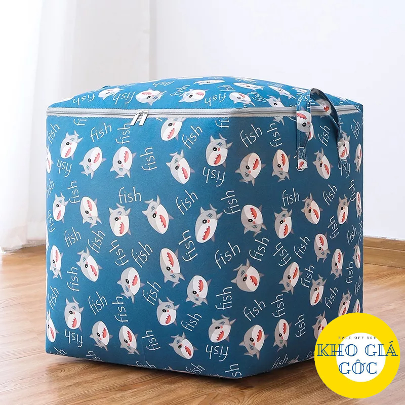 TÚI ĐỰNG QUẦN ÁO CHĂN MÀN CÓ KHOÁ KÉO HÌNH NGỘ NGHĨNH SIZE 100L KHOGIAGOC