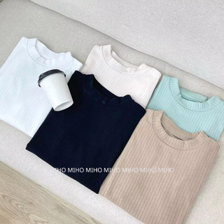 Áo len gân cộc tay cổ 2 phân basic Miho studio