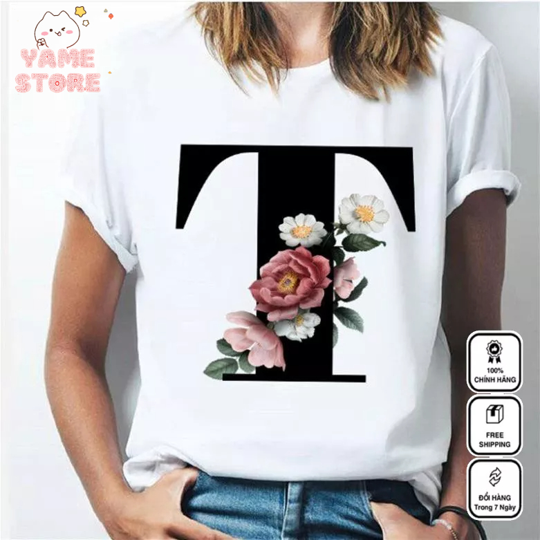 - Áo Thun Nữ Vải Cotton, Áo In Hình Chữ Cái Tiếng Anh (T - Z) Thời Trang Mã EM3