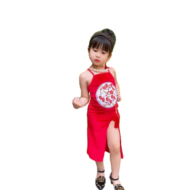 Váy nhung bé gái, váy sườn xám Trung hoa dễ thương, chất nhung đẹp