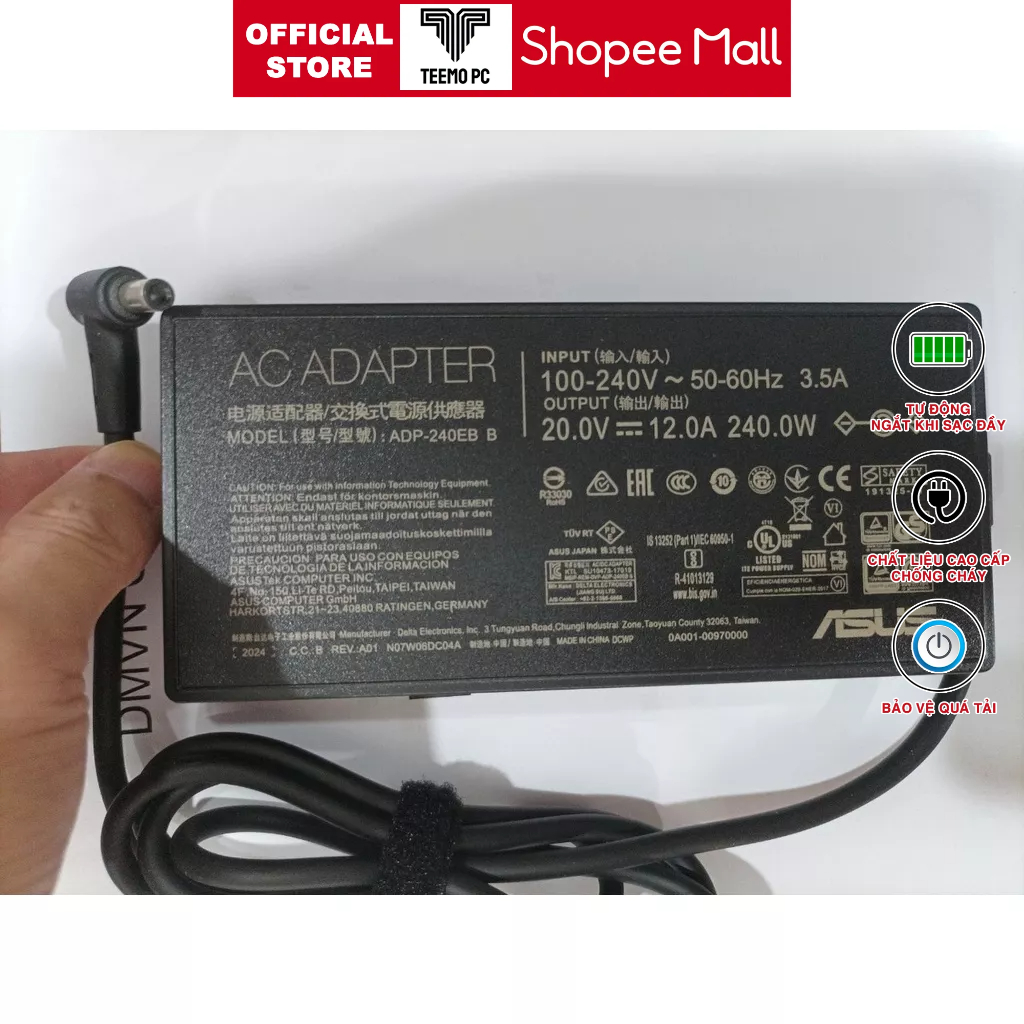 Sạc Cho Laptop Asus Rog Strix Scar 15 17 Ac Adapter Charger 20V 12A 240W Adp-240Eb - Chính Hãng TEEMOPC TEAC356