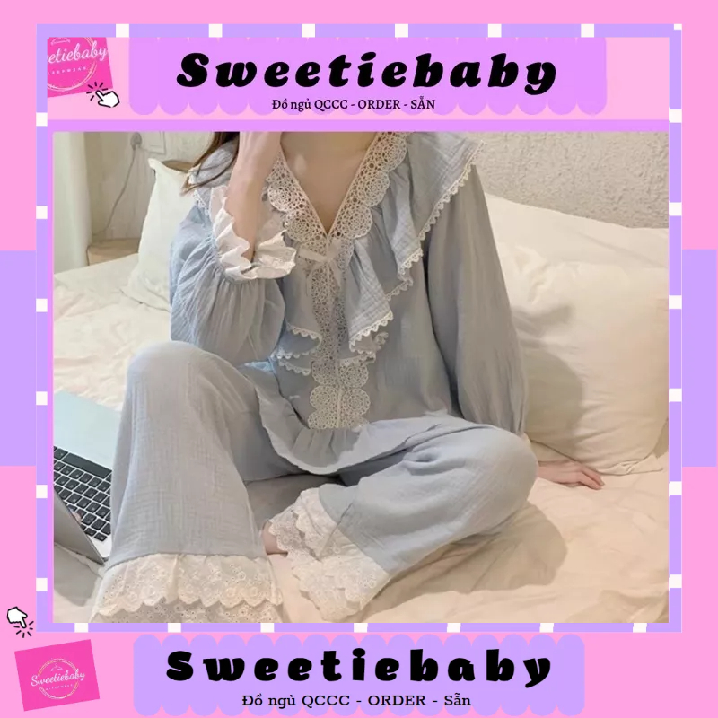 SET BỘ PIJAMA MẶC NHÀ VIỀN BÈO REN TIỂU THƯ rẻ nhất shopee