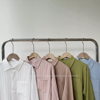 Áo sơ mi đũi gân sóng nhỏ form rộng Miho Studio