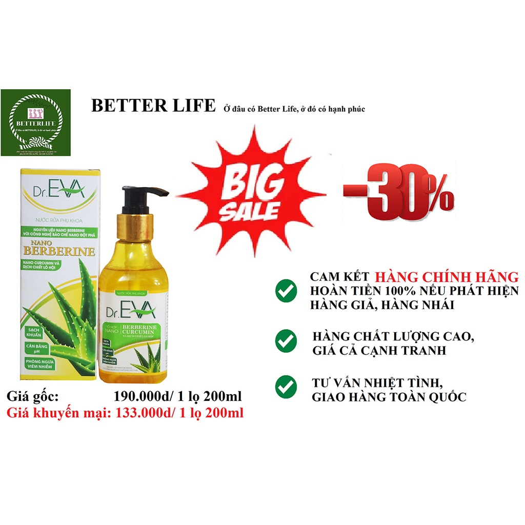Nước rửa vùng kín Dr.Eva(kháng khuẩn,tiêu viêm nấm ngứa,ngăn ngừa bệnh phụ khoa,phù hợp với phụ nữ mang thai&cho con bú)