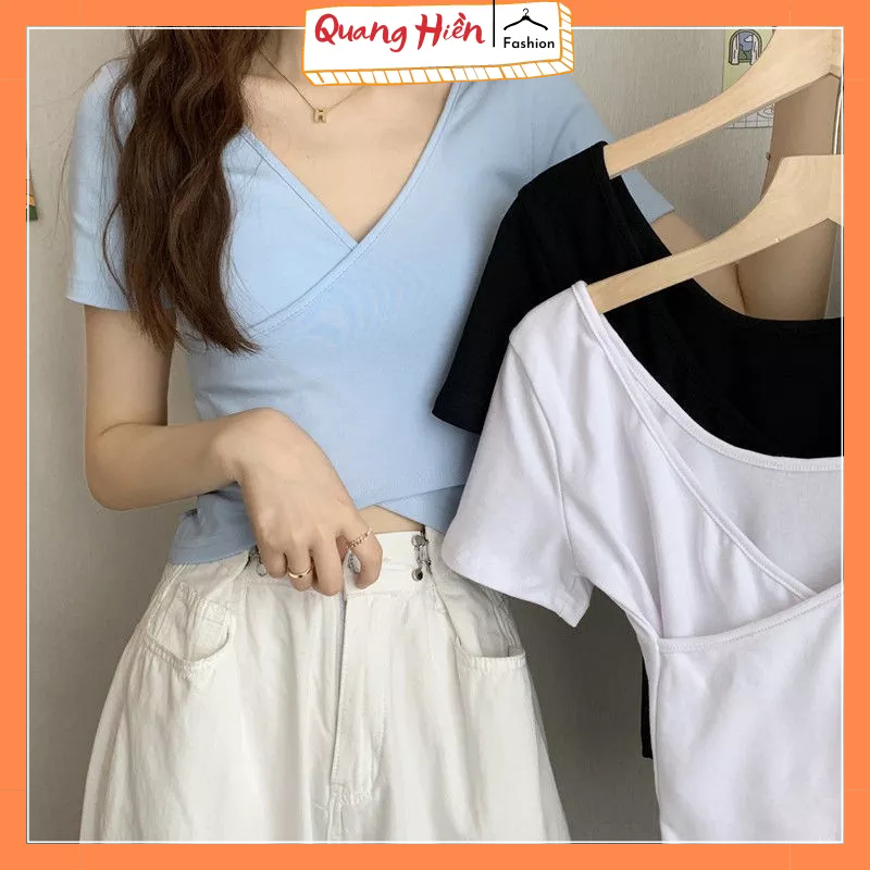 Áo thun nữ trơn vạt chéo croptop hở eo MS31