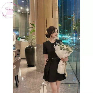 ĐẦM THIẾT KẾ TRẮNG ĐEN KÈM ĐAI EO