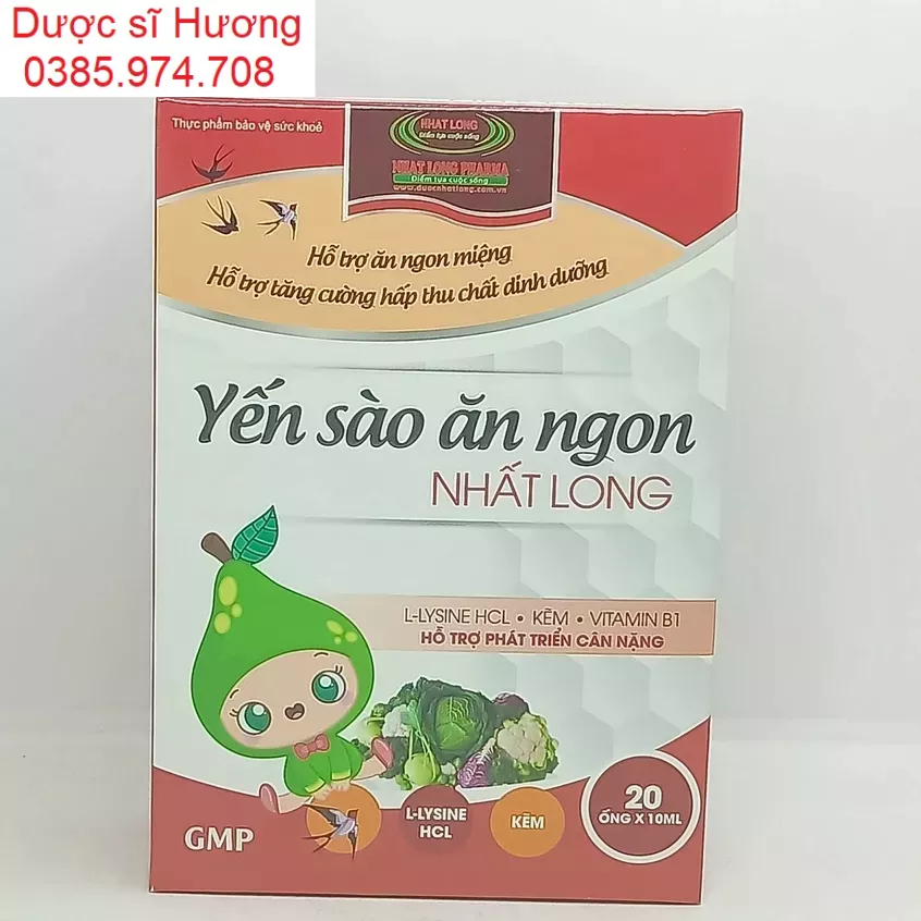 Yến sào ăn ngon Nhất Long Linh Chi L-Lysine HCL sữa non giúp ăn ngon miệng hộp 20 ống Trẻ con người lớn biếng ăn gầy yếu