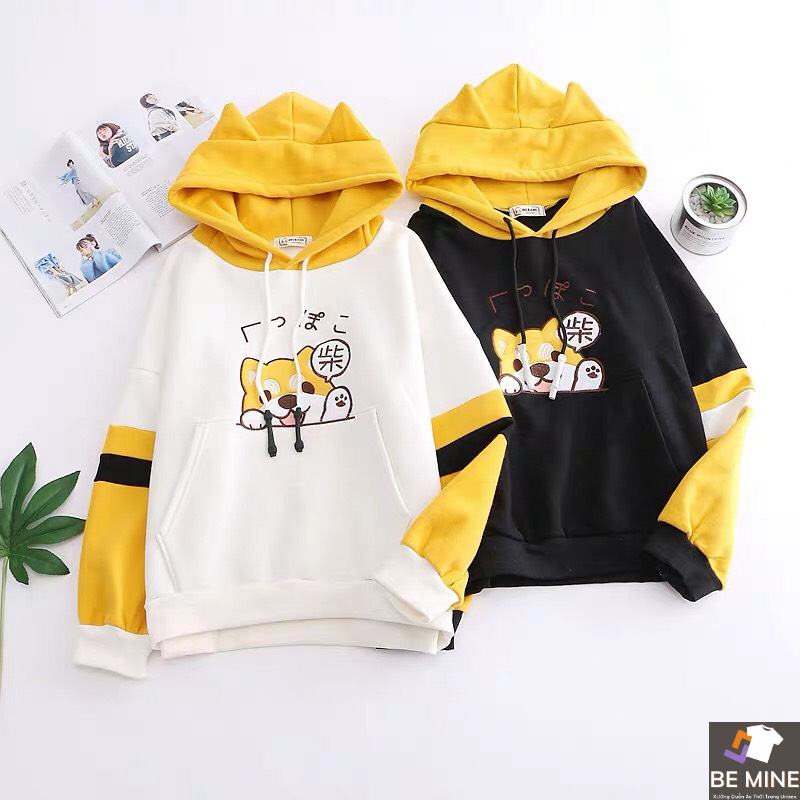 Áo Hoodie Nón Chui Trùm Đầu Nữ Nam Unisex Chất Vải Nỉ Poly Cún Nón Có Tai WAH065