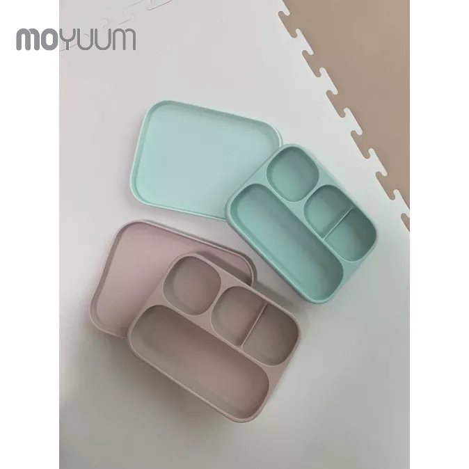 Khay ăn dặm MOYUUM Silicone cao cấp cho bé từ 6m có nắp đậy/ đế hít