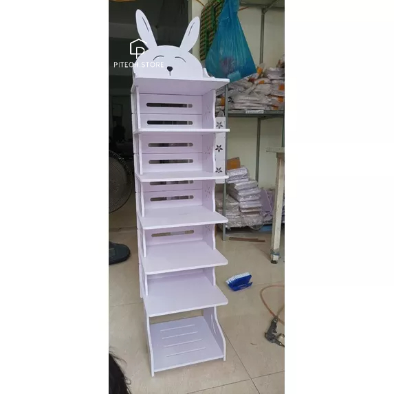 Kệ giày, kệ đựng giày, kệ đa năng, kệ trang trí, kệ lắp ghép nhiều tầng hình thỏ chất liệu gỗ nhựa phủ bóng cao cấp
