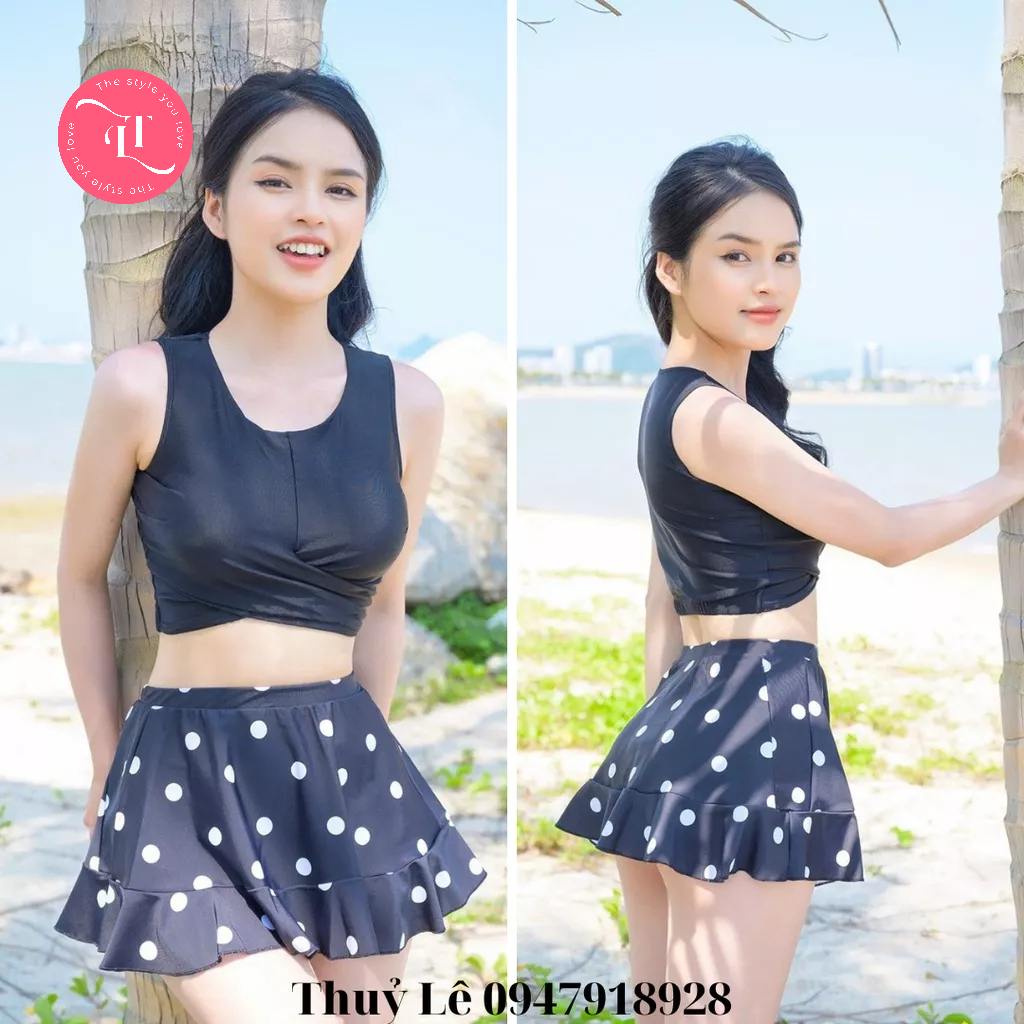Bikini đi biển hai mảnh chân váy chấm bi CỰC XINH, trẻ trung, tôn dáng cho phái nữ
