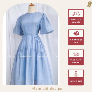 Đầm Xòe Jalani Dress Xanh Vải Organza Lót Habutai Tiểu Thư Size S M L XL_mai.ni.chi