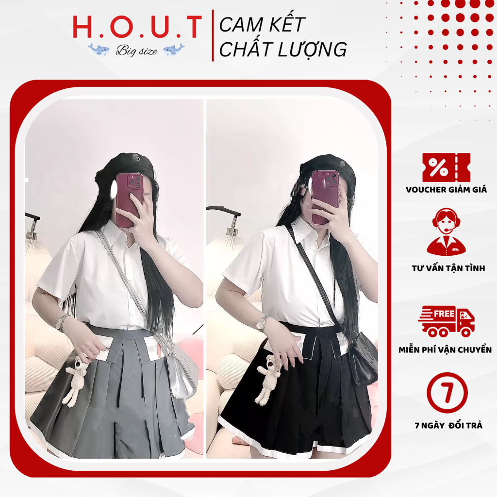 SET SƠ MI BIGSIZE TAY NGẮN KÈM CHÂN VÁY GẤU DỄ THƯƠNG (H.O.U.T)