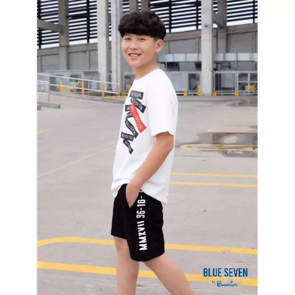 Quần short BT da cá đen can dọc in chữ trắng