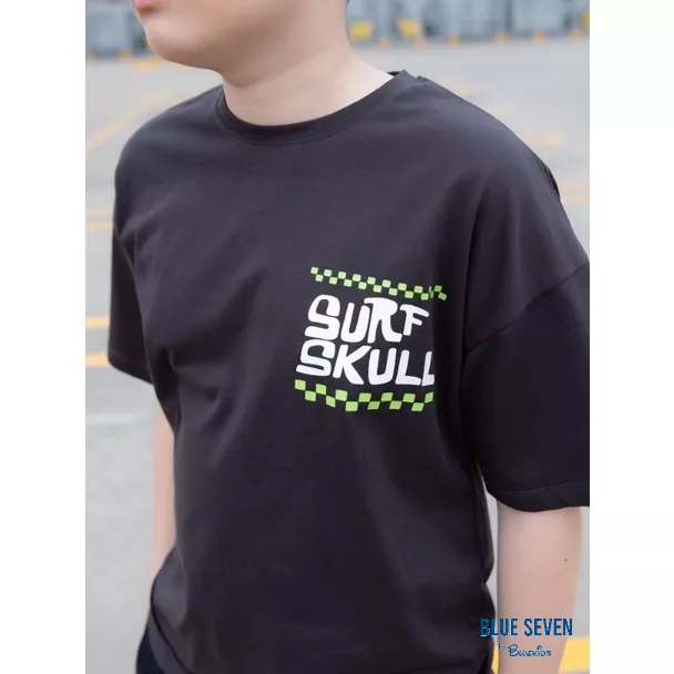 Áo phông BT oversize màu đen chì chữ Surf Skull