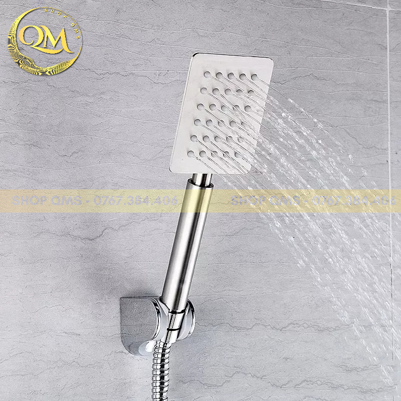 Tay sen tắm nóng lạnh, vòi hoa sen nóng lạnh Inox Vuông Dẹt SUS 304 cao cấp, có thể thay thế tay sen trong bộ sen cây