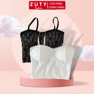 Áo bra 2 dây ren from croptop kèm mút ngực 2 màu đen trắng siêu sexy LAURIEL 7692