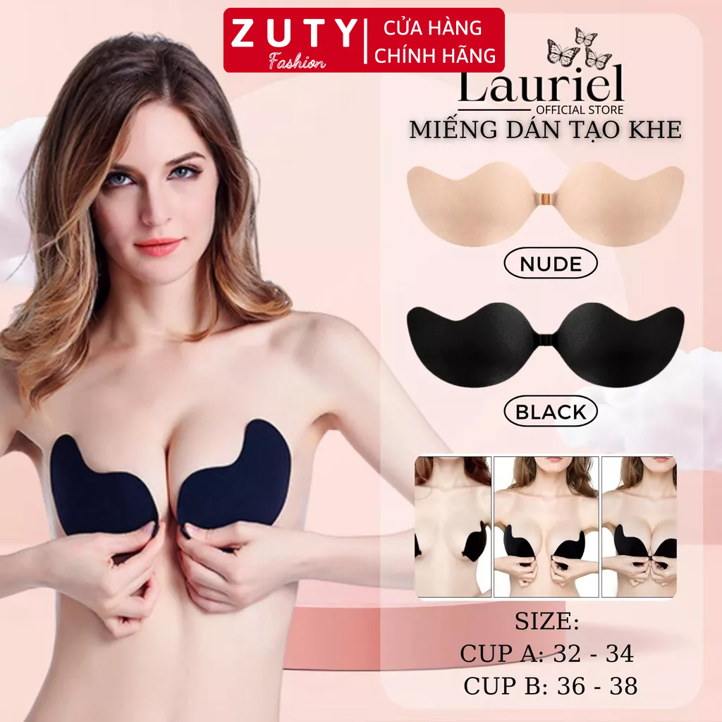 Miếng dán ngực mỏng thông hơi tạo khe phù hợp ngực lớn nhỏ Cup A CupB hai màu Đen - Da cài trước siêu tiện lợi ZUTY0011