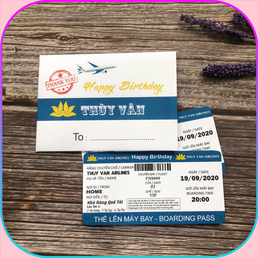 Thiệp sinh nhật_ vé máy bay hanmade