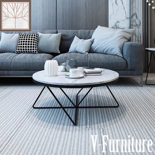 Bàn trà đơn Sofa phòng khách mặt đá tròn chân kim loại sơn tĩnh điện kiểu thanh trụ tròn sang trọng, hiện đại