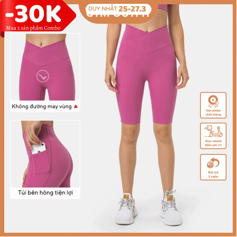 Quần Short Tập Yoga, Quần Short Tập Gym Nữ Cao Cấp Lululemon Cạp Đắp Chéo Có Túi - GymOutfit