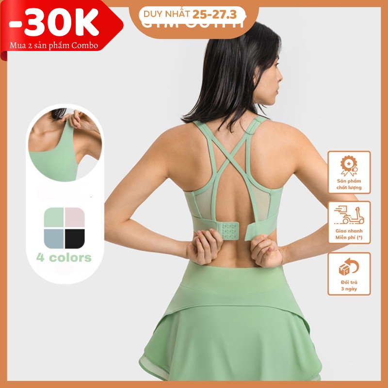 Áo Thể Thao Gym Yoga Nâng Đỡ Ngực Phối Lưới Cài Sau Mút Ép Liền Dễ Mặc và Thoải Mái 2022
