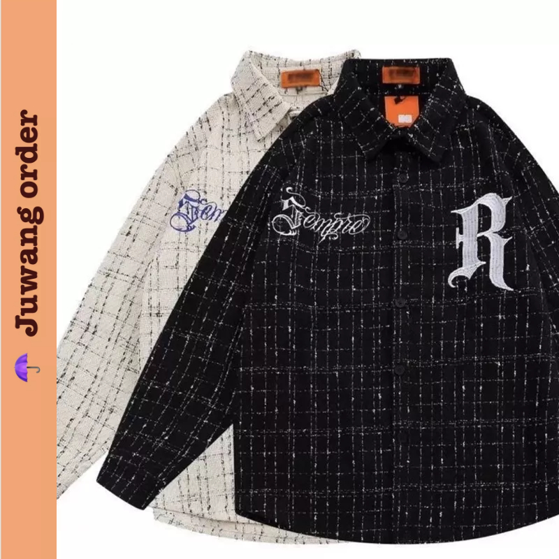 【Hàng order】Áo khoác kẻ sọc dệt phong cách Gouchao xiaoxiang - áo sơ mi cặp đôi oversize