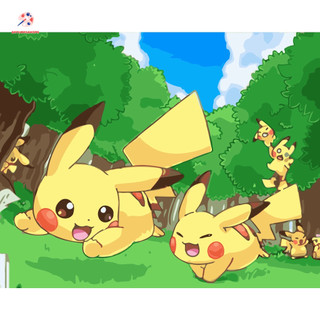 Tranh tô màu theo số tranh số hóa 40x50cm hình PIKACHU đã căng khung hàng có sẵn