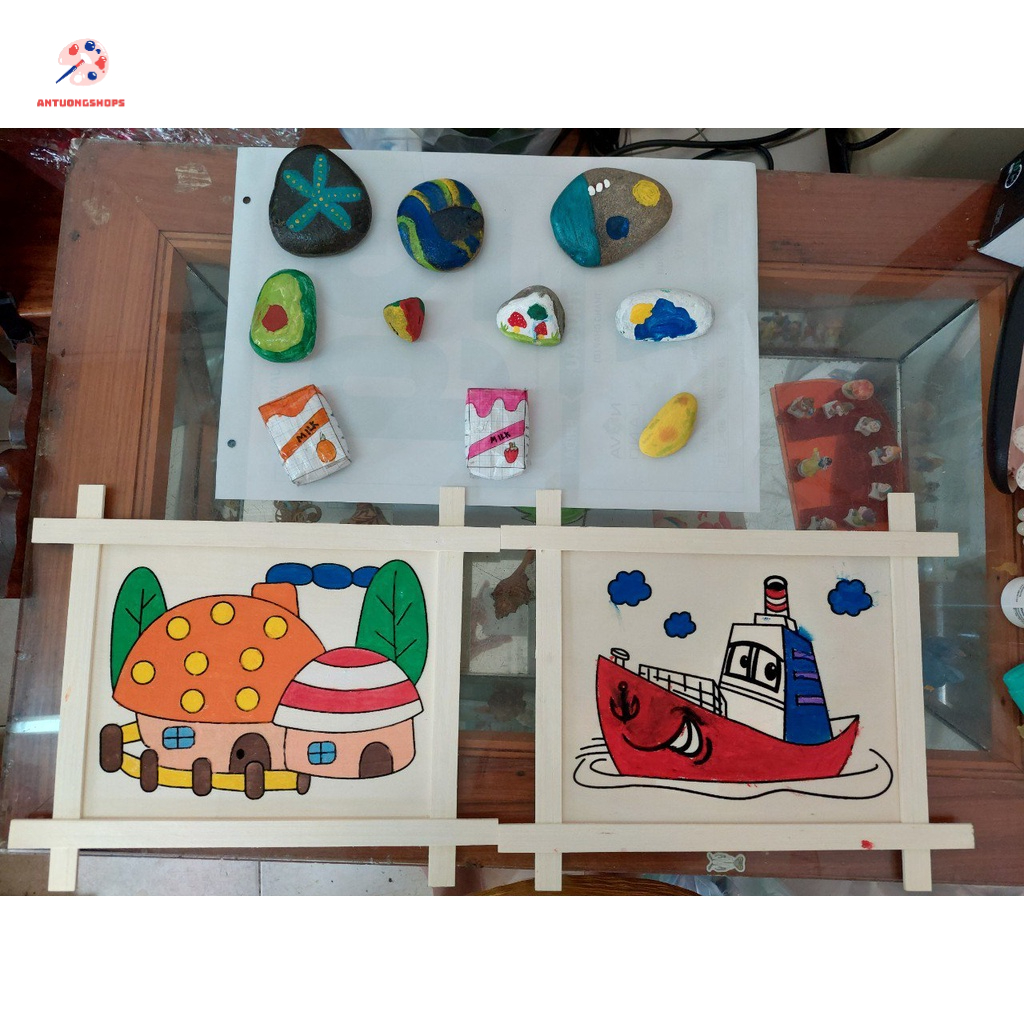 Màu Acrylic, Màu Nước Acrylic Tặng Kèm Cọ, Vẽ lên gỗ, đá, vải, giấy