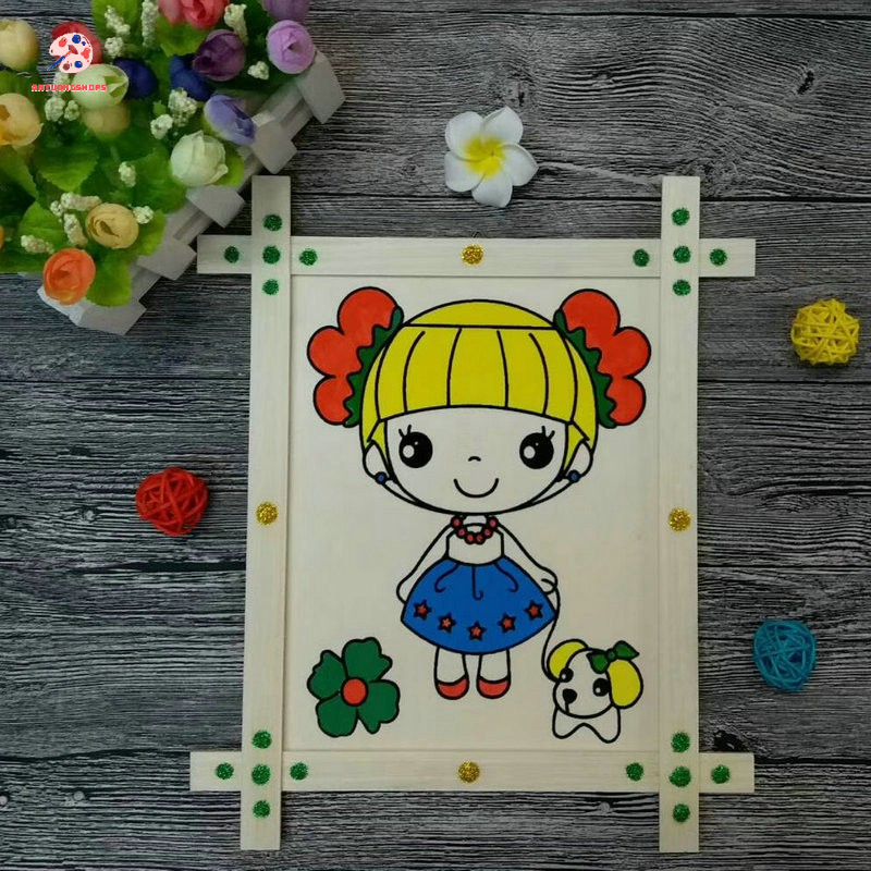 Tranh tô màu bằng gỗ hình công chúa tặng kèm màu nước và cọ giúp phát triển năng khiếu hội hoạ