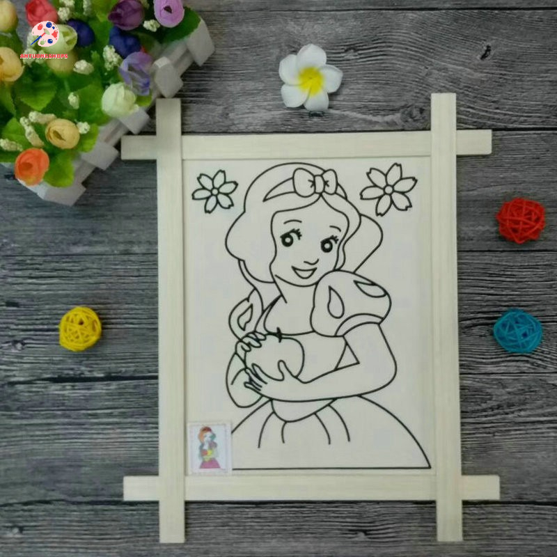 Tranh tô màu bằng gỗ hình công chúa tặng kèm màu nước và cọ giúp phát triển năng khiếu hội hoạ