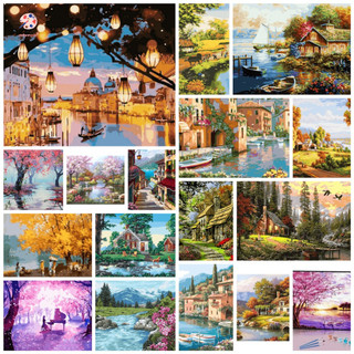 Tranh tô màu theo số tranh số hóa 40x50cm hình phong cảnh đẹp mê ly đã căng khung hàng có sẵn