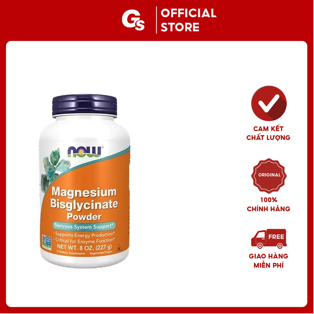 Bột NOW Magnesium Bisglycinate Chelate with TRAACS Powder, 8 oz (227g) nhập khẩu Mỹ - Gymstore